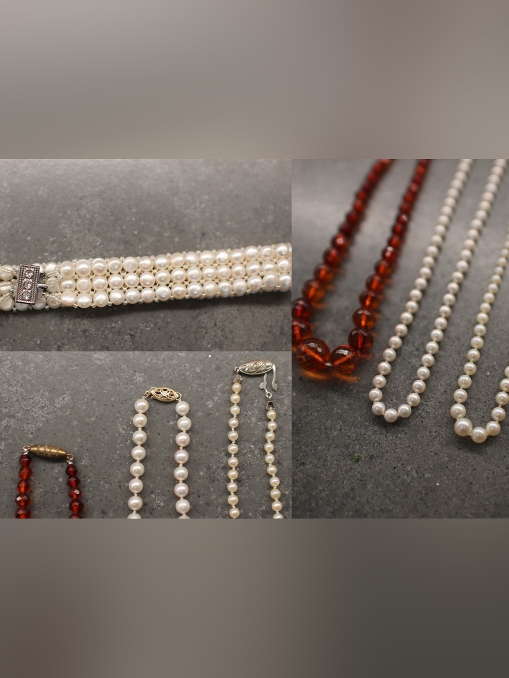 Vintage Jewelry Bundle of Genuine Pearls, Baltic Amber Necklaces and Earrings - Picture 3 of 10